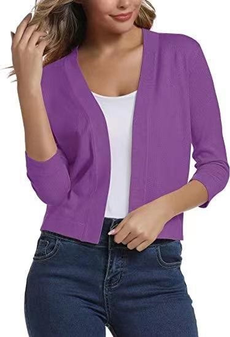 Women's Open-Front 3/4 Sleeve Cropped Cardigan - Image 22