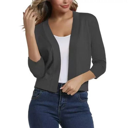 Women's Open-Front 3/4 Sleeve Cropped Cardigan - Image 23