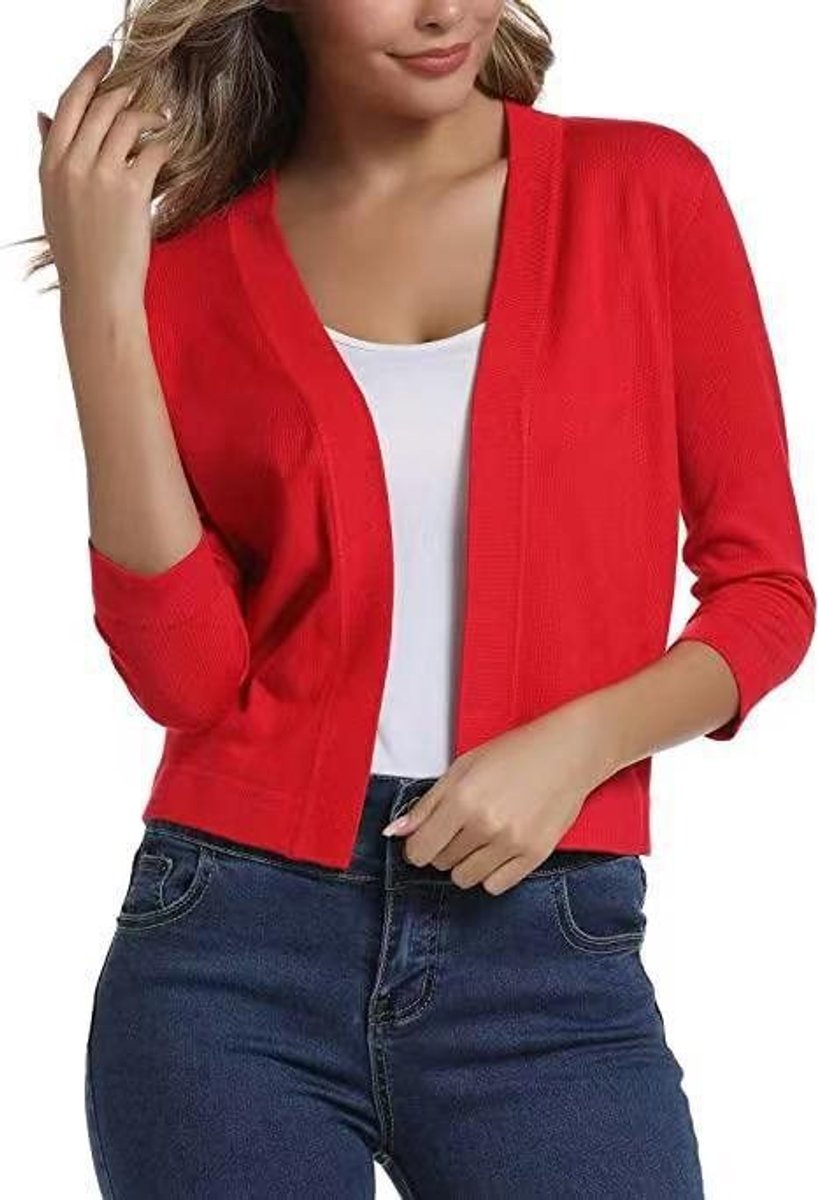 Women's Open-Front 3/4 Sleeve Cropped Cardigan - Image 24