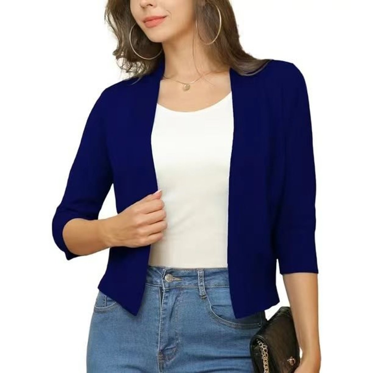 Women's Open-Front 3/4 Sleeve Cropped Cardigan - Image 4