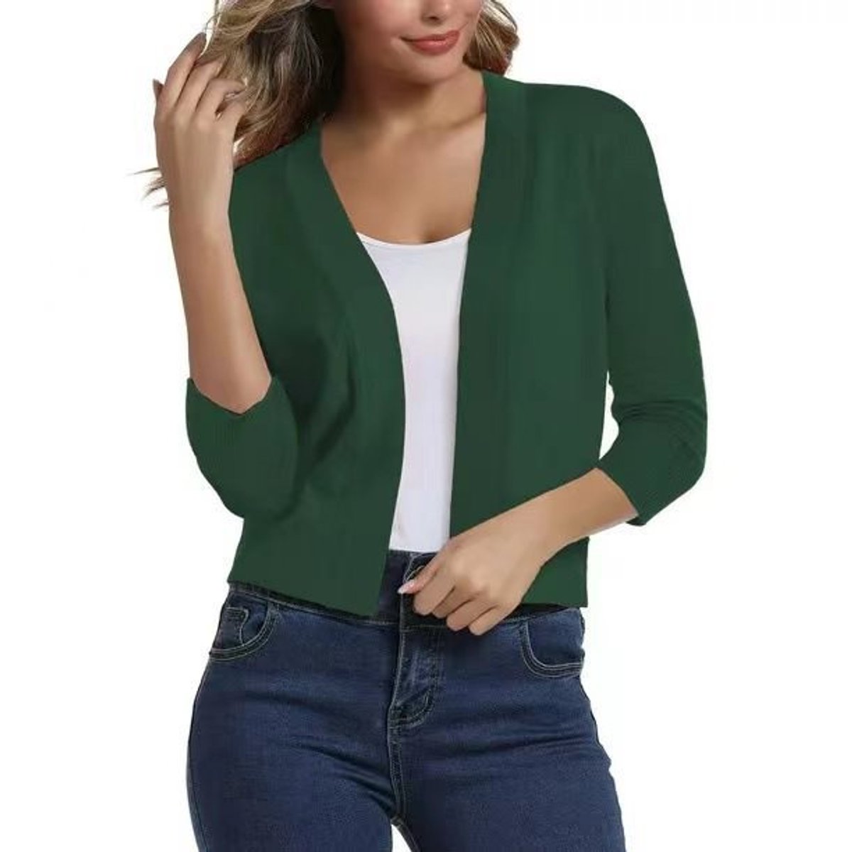 Women's Open-Front 3/4 Sleeve Cropped Cardigan - Image 5