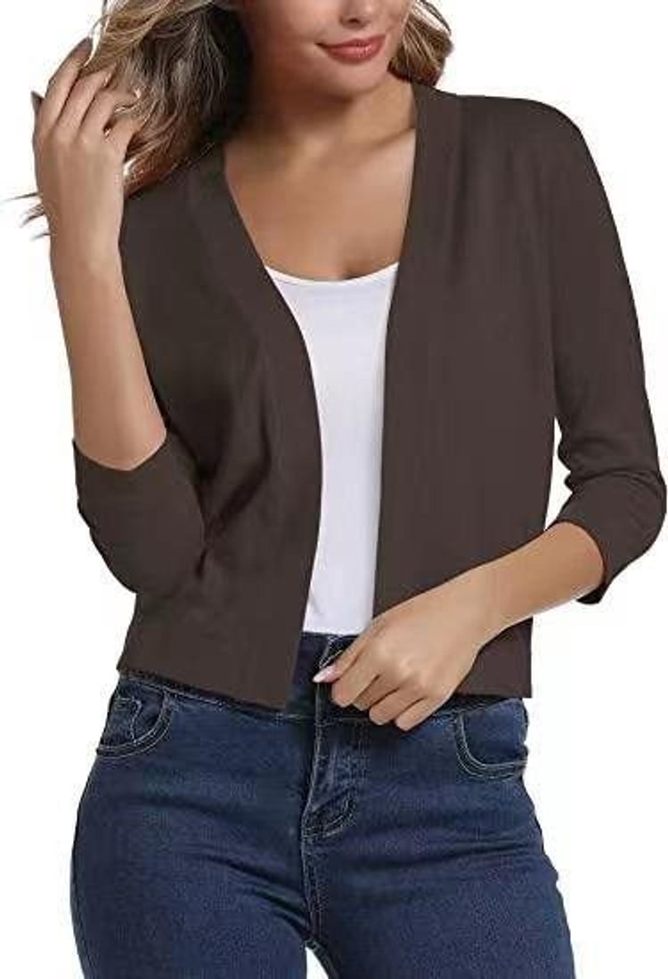 Women's Open-Front 3/4 Sleeve Cropped Cardigan - Image 6
