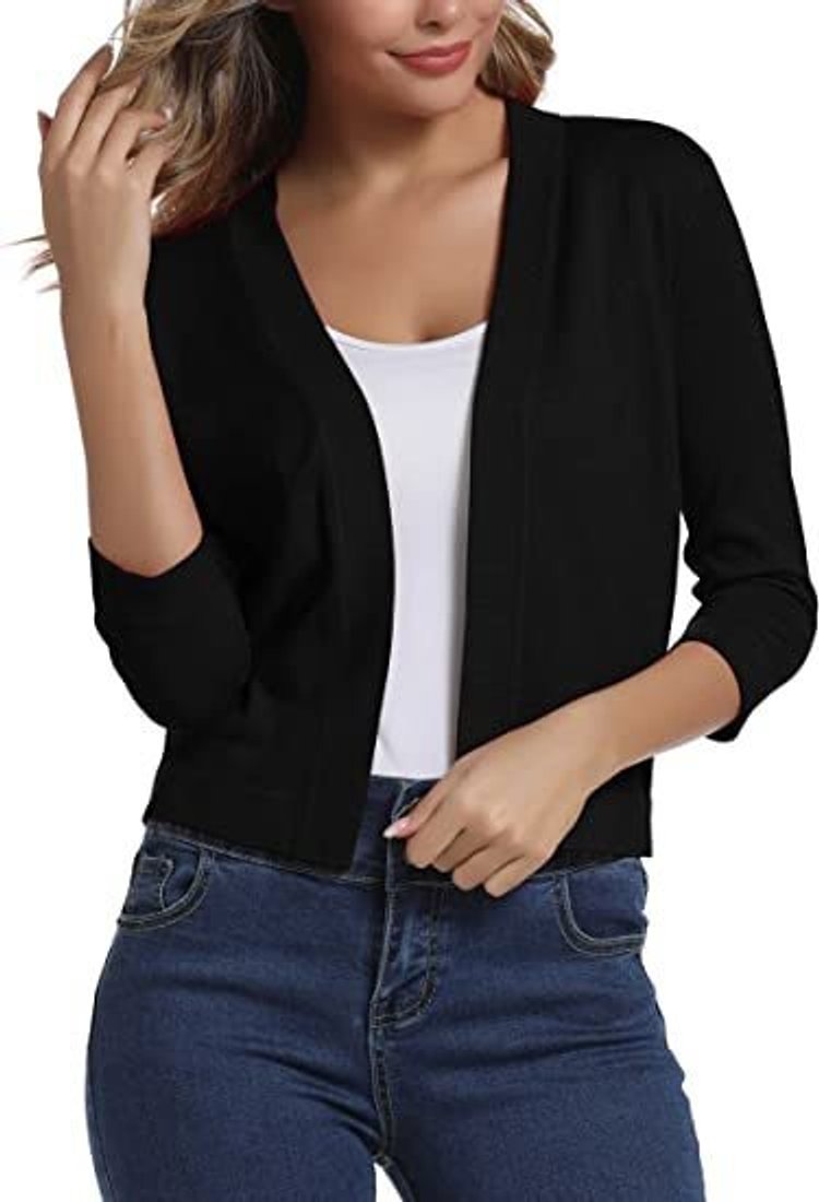 Women's Open-Front 3/4 Sleeve Cropped Cardigan - Image 8