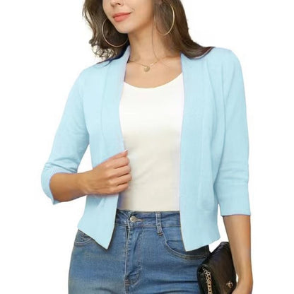 Women's Open-Front 3/4 Sleeve Cropped Cardigan - Image 9