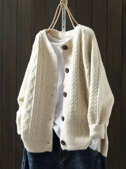 Women's Oversized Cable-Knit Button-Down Cardigan Sweater - Image 1