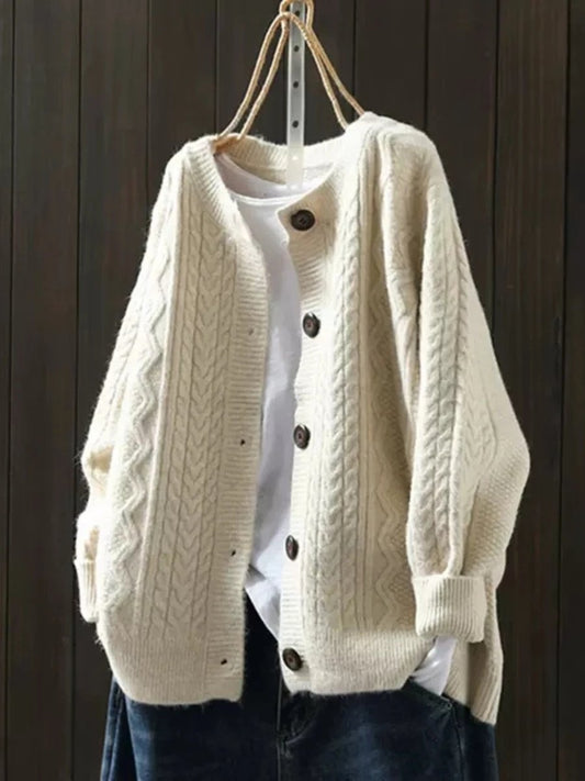 Women's Oversized Cable-Knit Button-Down Cardigan Sweater - Image 1