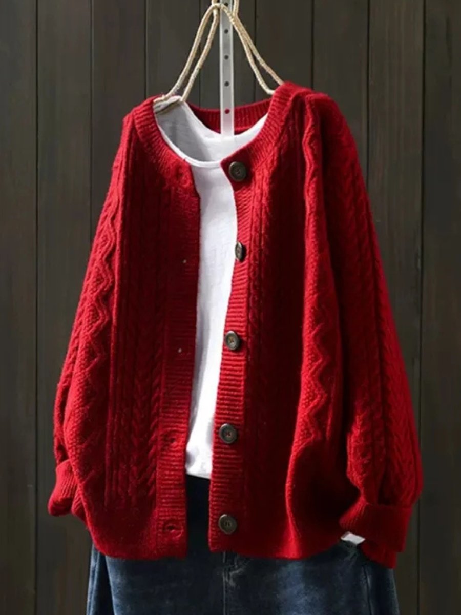 Women's Oversized Cable-Knit Button-Down Cardigan Sweater - Image 2