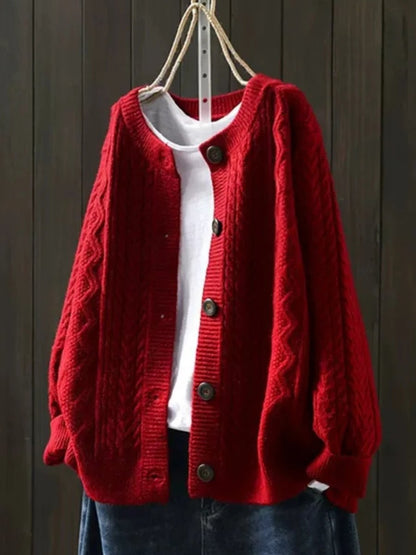 Women's Oversized Cable-Knit Button-Down Cardigan Sweater - Image 2