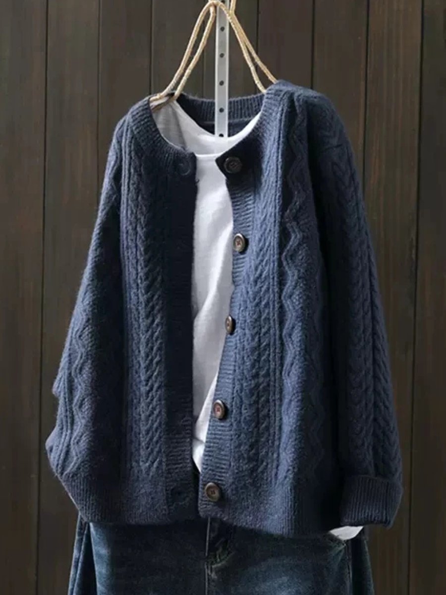 Women's Oversized Cable-Knit Button-Down Cardigan Sweater - Image 4