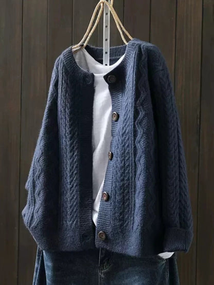Women's Oversized Cable-Knit Button-Down Cardigan Sweater - Image 4