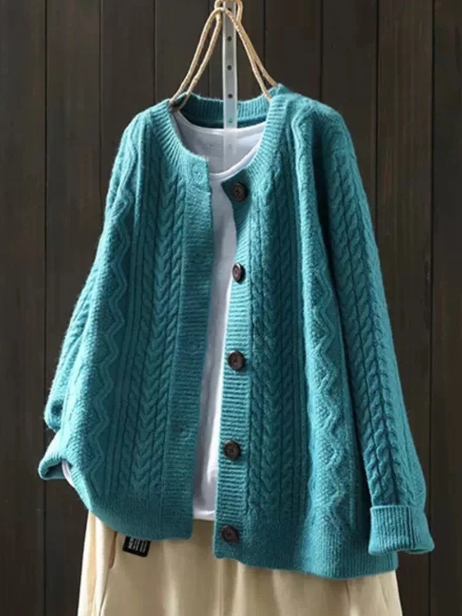 Women's Oversized Cable-Knit Button-Down Cardigan Sweater - Image 6