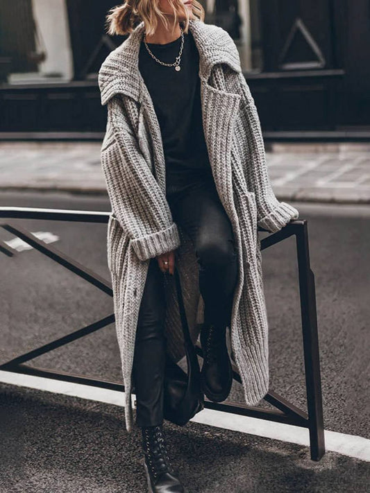 Women's Oversized Chunky Rib-Knit Longline Lapel Cardigan - Image 1
