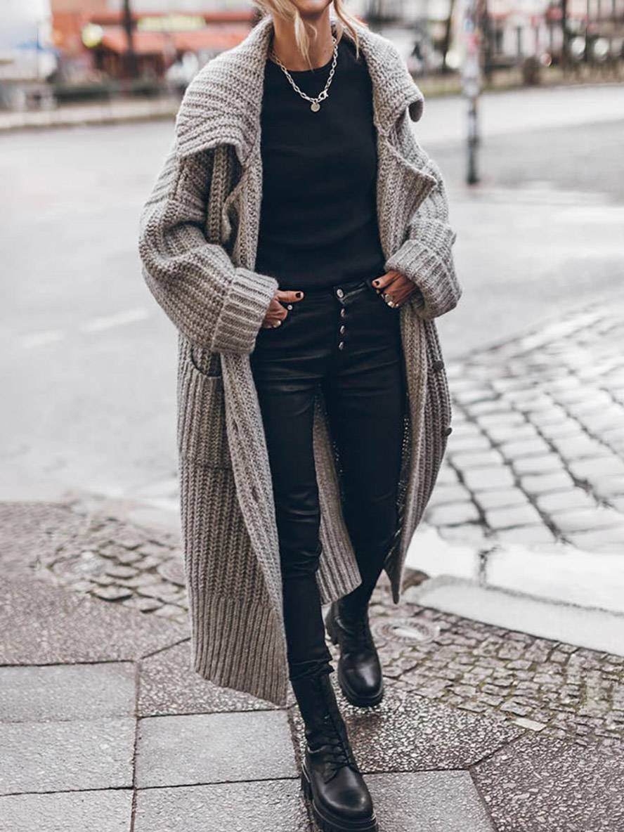 Women's Oversized Chunky Rib-Knit Longline Lapel Cardigan - Image 2