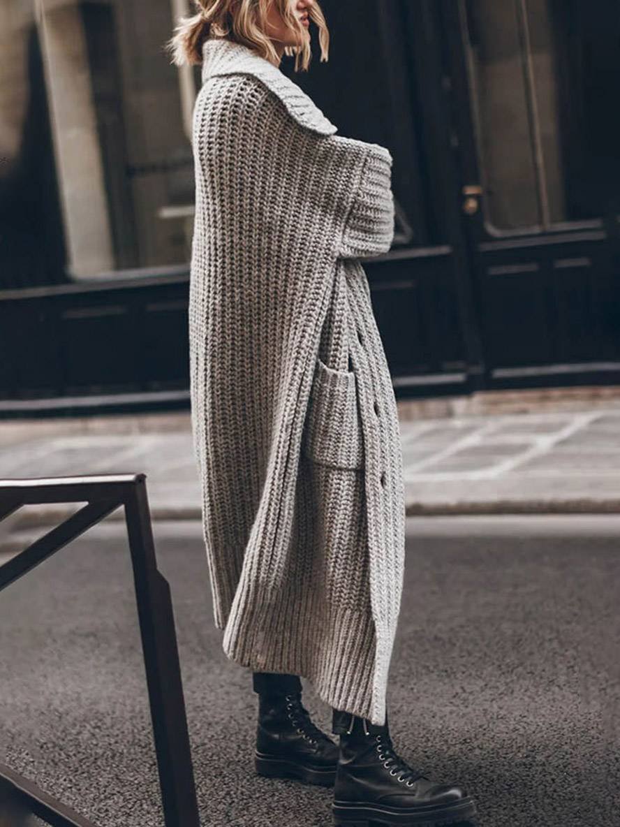 Women's Oversized Chunky Rib-Knit Longline Lapel Cardigan - Image 3