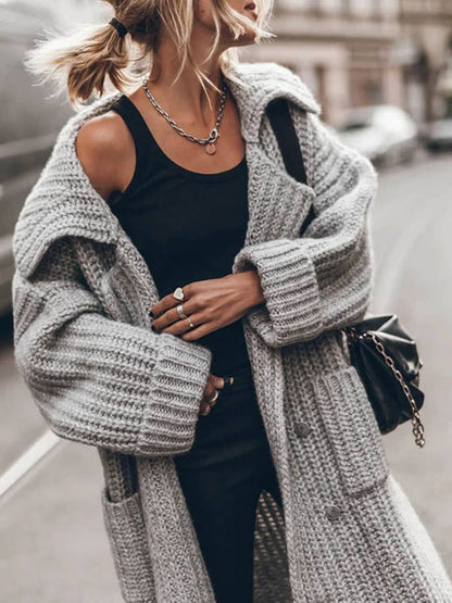 Women's Oversized Chunky Rib-Knit Longline Lapel Cardigan - Image 4