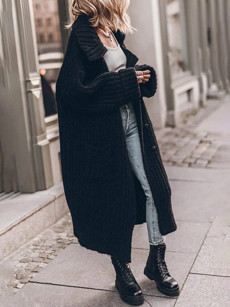 Women's Oversized Chunky Rib-Knit Longline Lapel Cardigan - Image 6