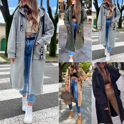Women's Oversized Long Hooded Zip-Up Coat - Image 3