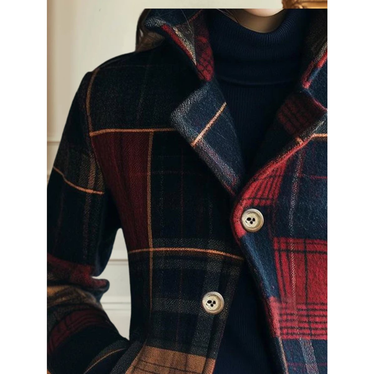 Women's Plaid Patchwork Single-Breasted Wool-Blend Jacket - Image 2