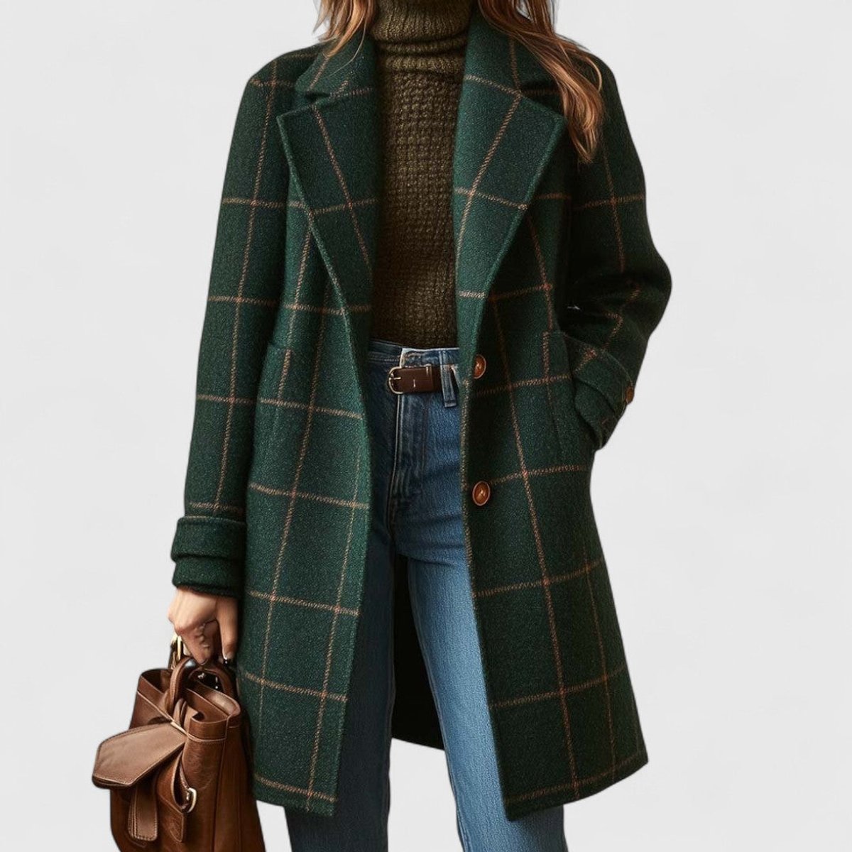 Women's Plaid Wool-Blend Longline Notch-Lapel Coat - Image 1