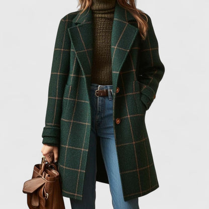 Women's Plaid Wool-Blend Longline Notch-Lapel Coat - Image 1