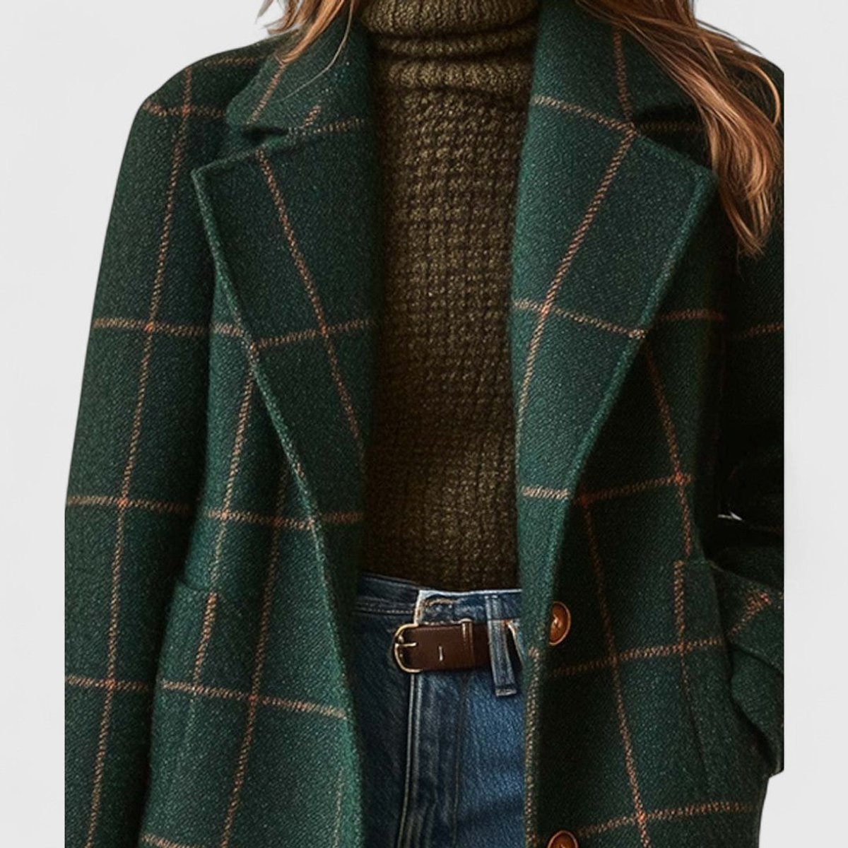 Women's Plaid Wool-Blend Longline Notch-Lapel Coat - Image 2