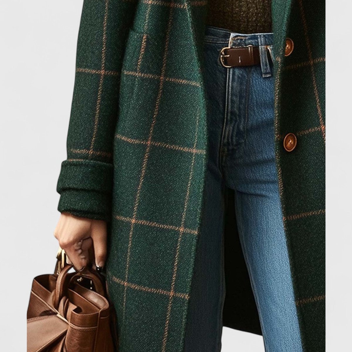 Women's Plaid Wool-Blend Longline Notch-Lapel Coat - Image 3