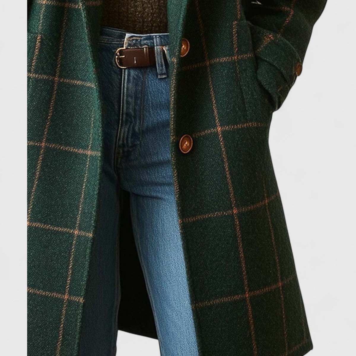 Women's Plaid Wool-Blend Longline Notch-Lapel Coat - Image 4
