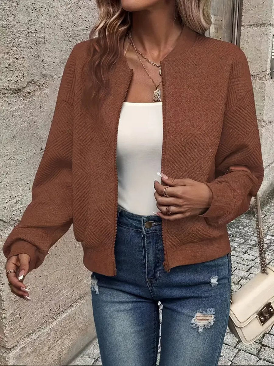 Women's Quilted Zip-Up Bomber Jacket Textured Cropped - Image 11