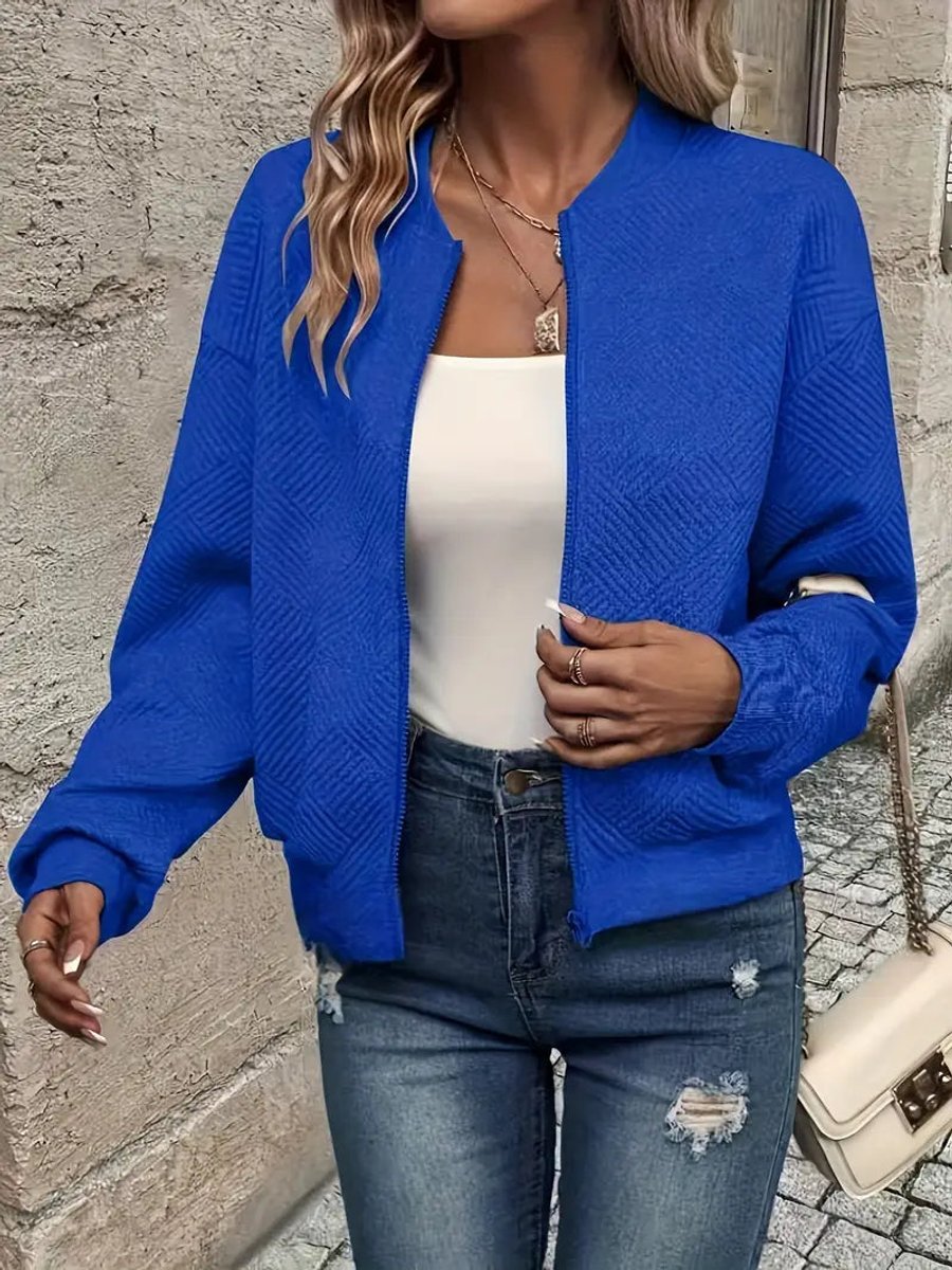 Women's Quilted Zip-Up Bomber Jacket Textured Cropped - Image 12
