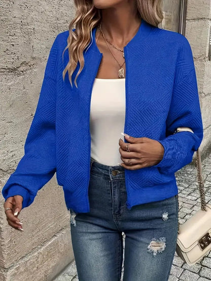 Women's Quilted Zip-Up Bomber Jacket Textured Cropped - Image 12