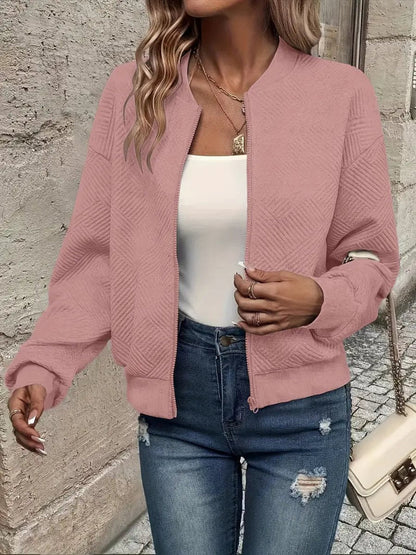 Women's Quilted Zip-Up Bomber Jacket Textured Cropped - Image 6