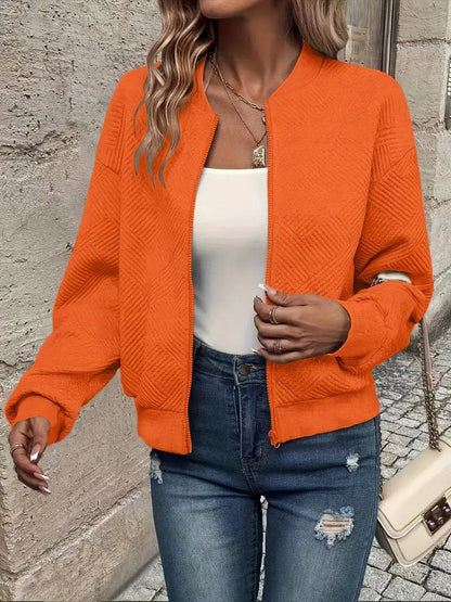 Women's Quilted Zip-Up Bomber Jacket Textured Cropped - Image 7