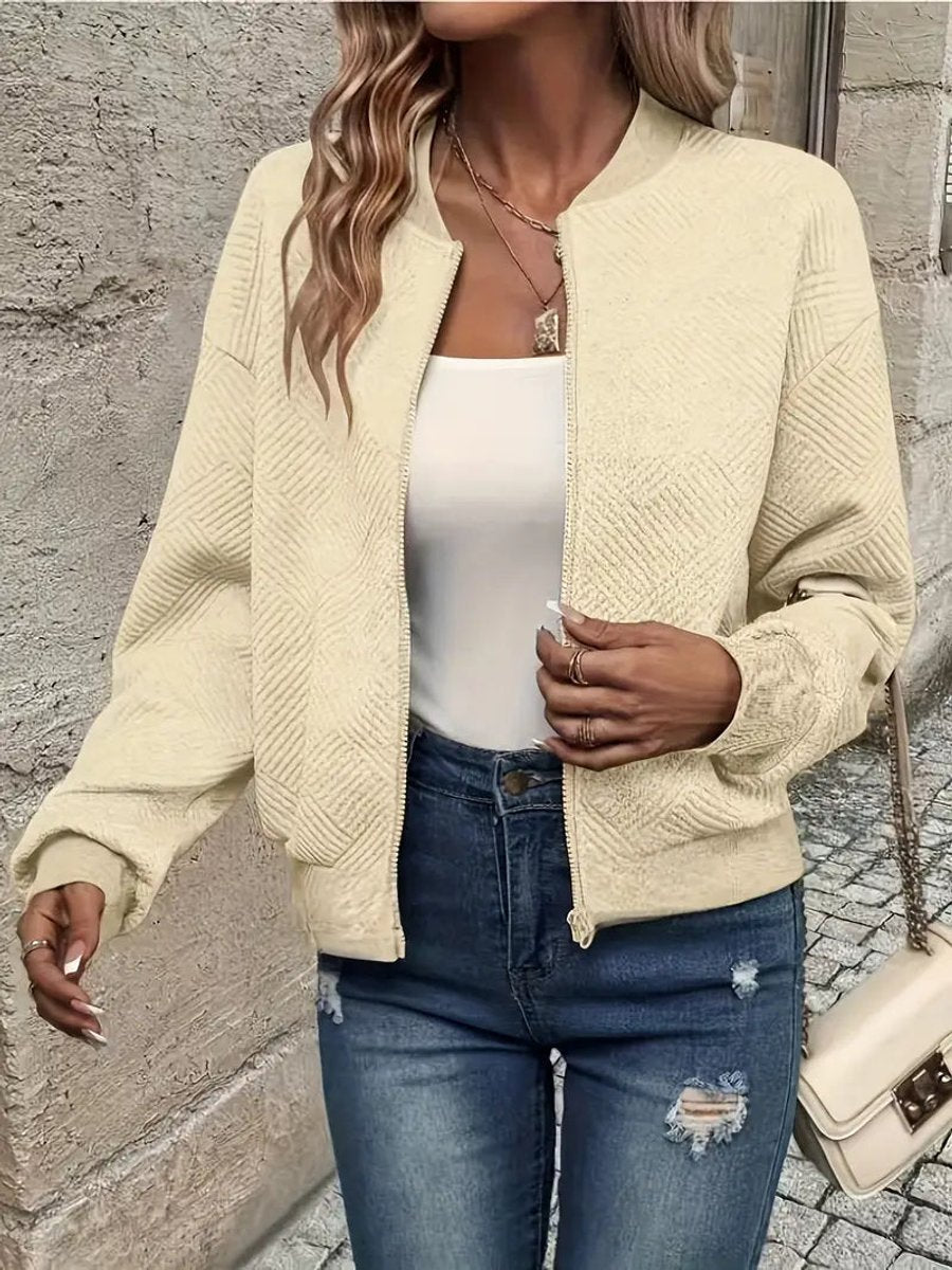 Women's Quilted Zip-Up Bomber Jacket Textured Cropped - Image 9