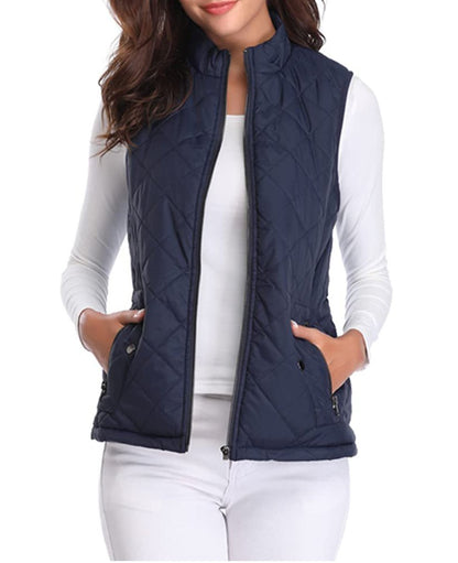 Women's Quilted Zip-Up Lightweight Puffer Vest Stand Collar - Image 10