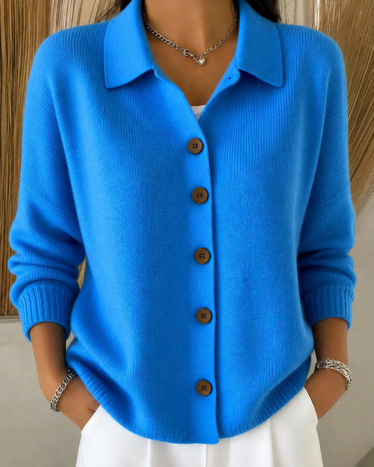 Women's Relaxed-Fit Button-Up Collared Knit Cardigan - Image 1