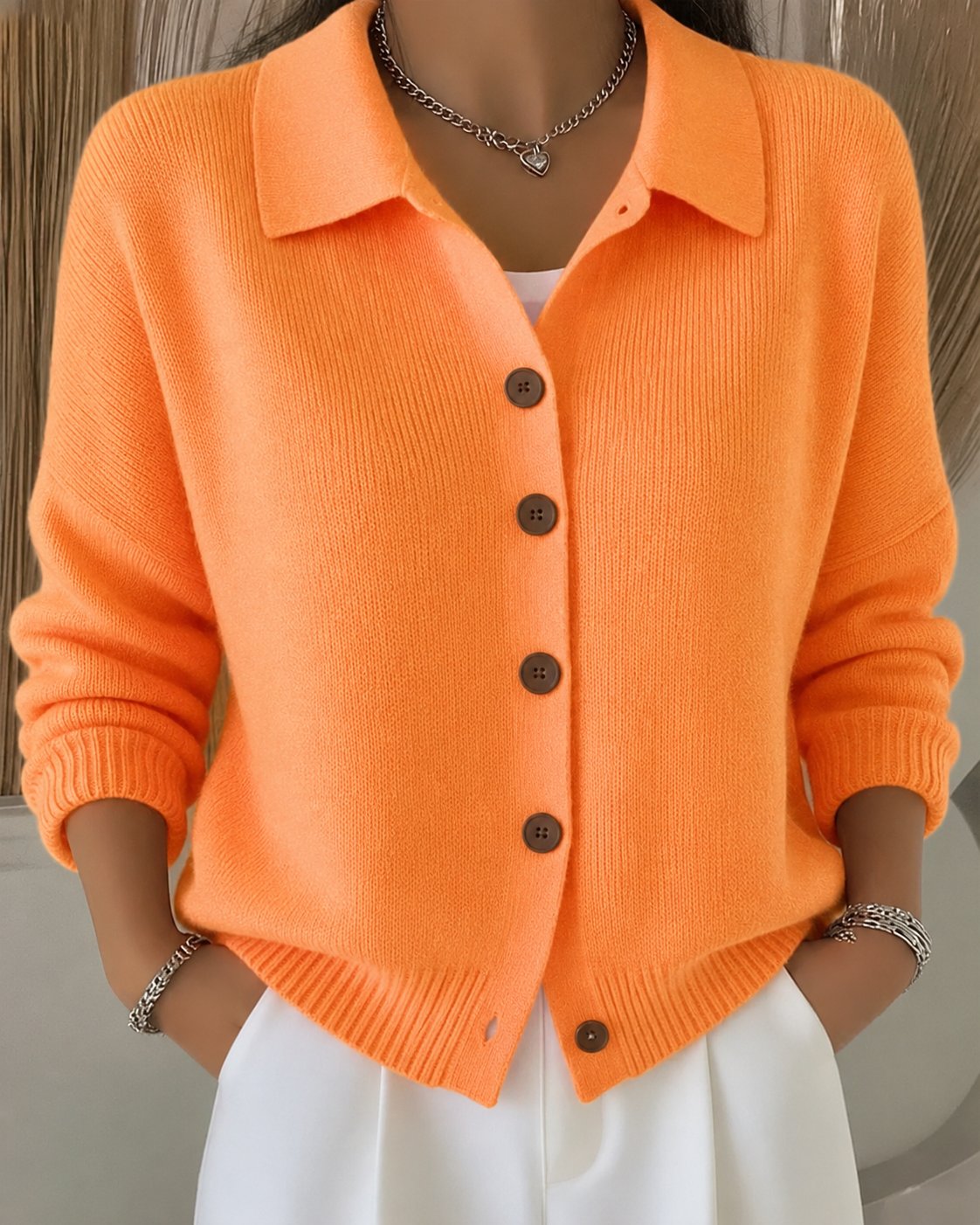 Women's Relaxed-Fit Button-Up Collared Knit Cardigan - Image 5