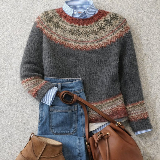 Women's Relaxed-Fit Fair Isle Nordic Knit Crewneck Sweater