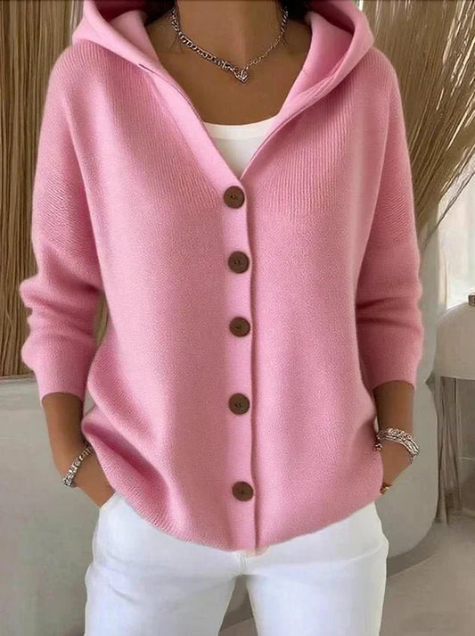 Women's Relaxed-Fit Hooded Button-Front Knit Cardigan - Image 1