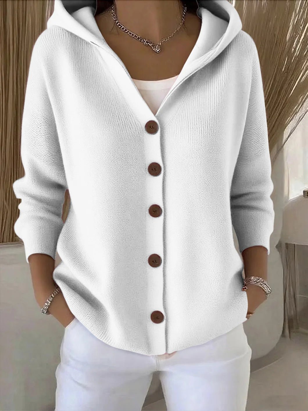 Women's Relaxed-Fit Hooded Button-Front Knit Cardigan - Image 5