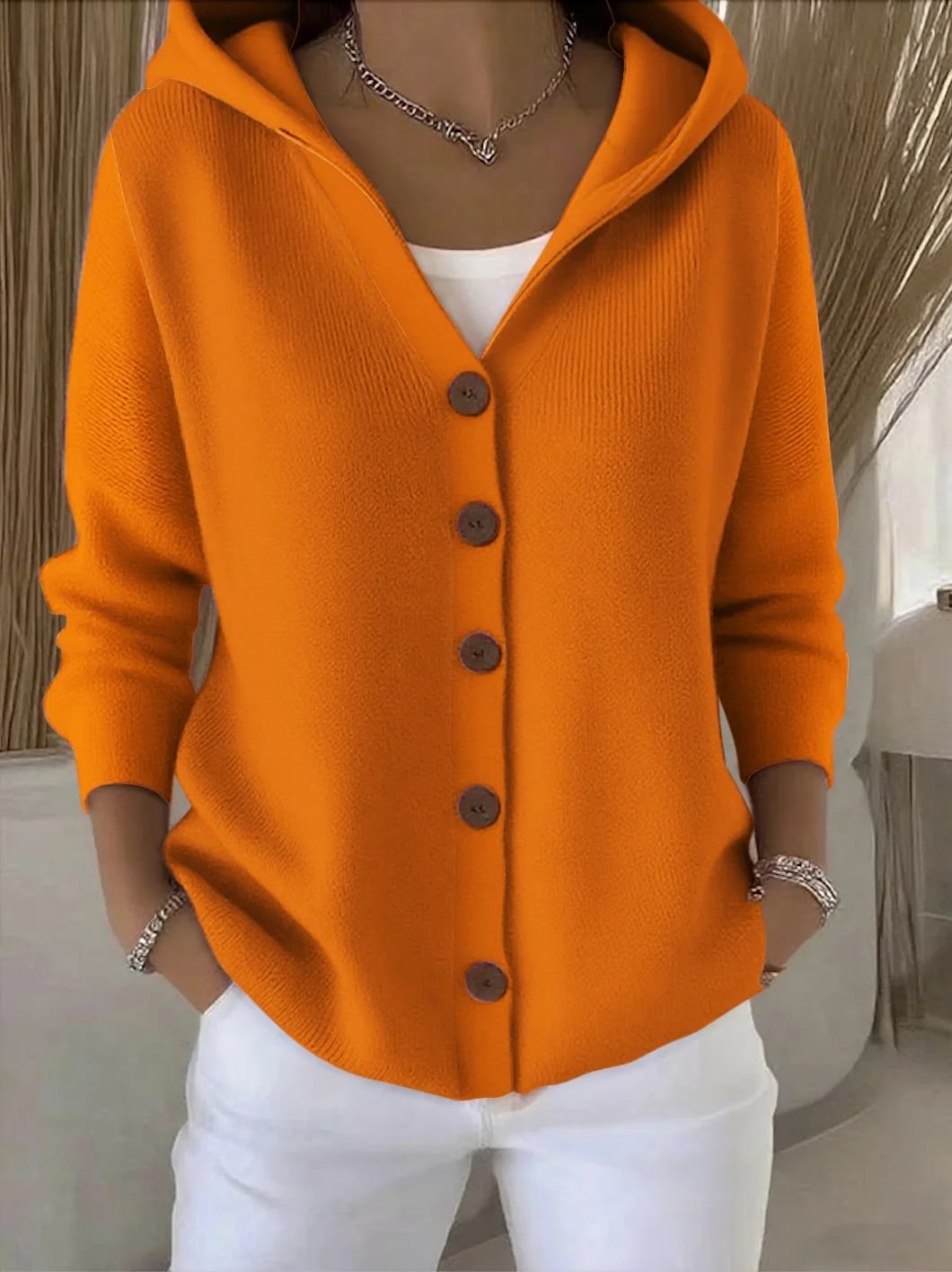 Women's Relaxed-Fit Hooded Button-Front Knit Cardigan - Image 6