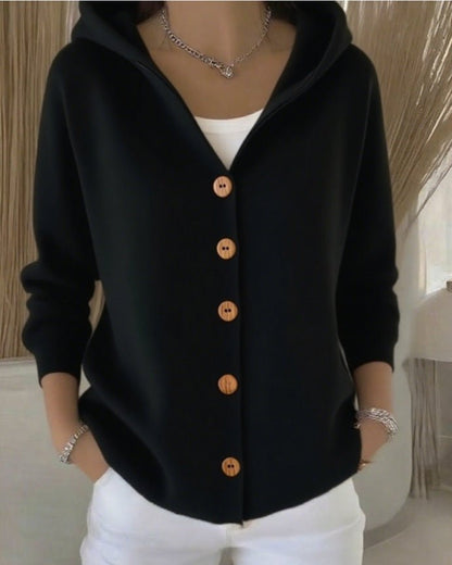 Women's Relaxed-Fit Hooded Button-Front Knit Cardigan - Image 8