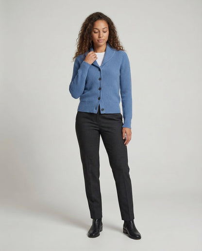 Women's Ribbed Knit Button-Front Lapel Collar Cardigan - Image 1