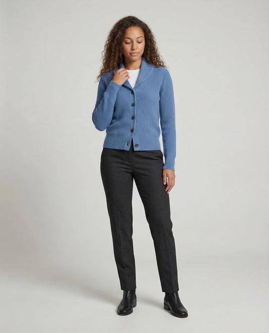 Women's Ribbed Knit Button-Front Lapel Collar Cardigan - Image 1