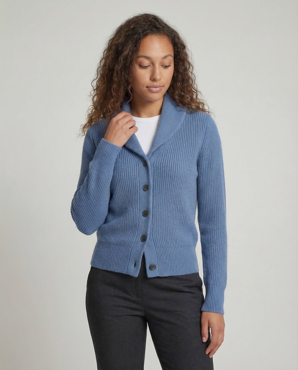 Women's Ribbed Knit Button-Front Lapel Collar Cardigan - Image 2