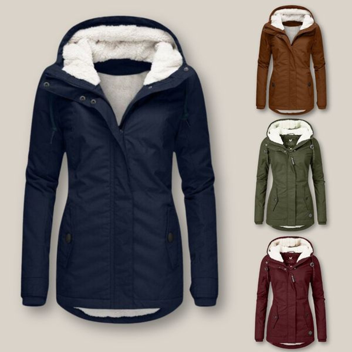 Women's Sherpa-Lined Hooded Quilted Jacket Fleece Winter Coat - Image 11