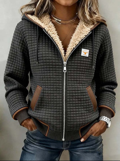 Women's Sherpa-Lined Quilted Jacket Full-Zip Hooded Fleece - Image 1