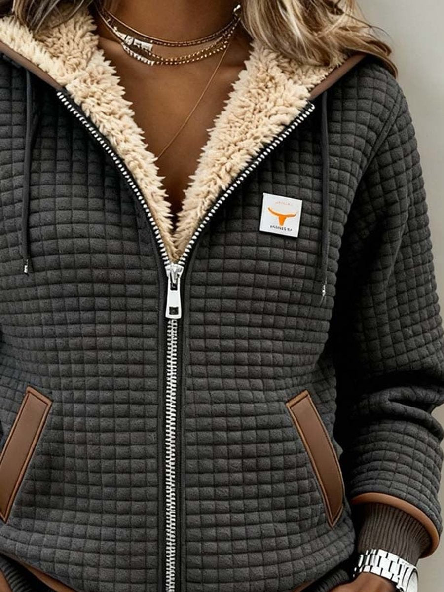 Women's Sherpa-Lined Quilted Jacket Full-Zip Hooded Fleece - Image 2
