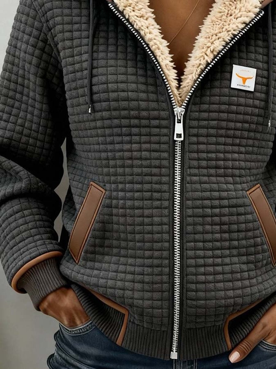 Women's Sherpa-Lined Quilted Jacket Full-Zip Hooded Fleece - Image 3