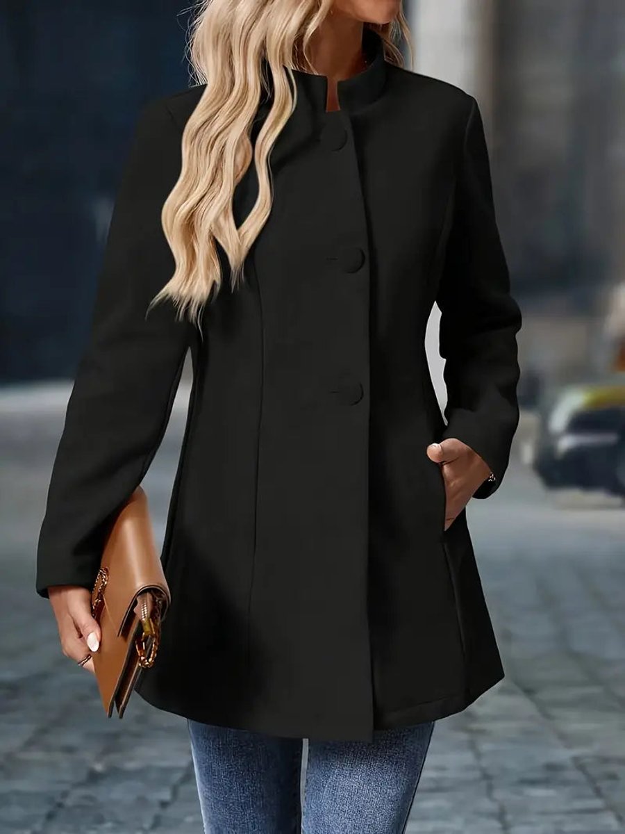 Women's Stand-Collar Button-Front Longline Blazer Coat - Image 13