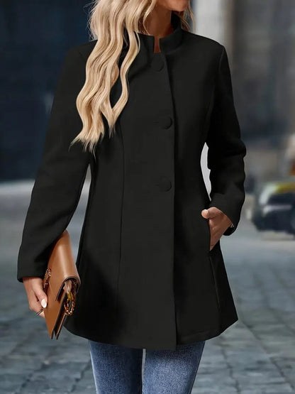 Women's Stand-Collar Button-Front Longline Blazer Coat - Image 13